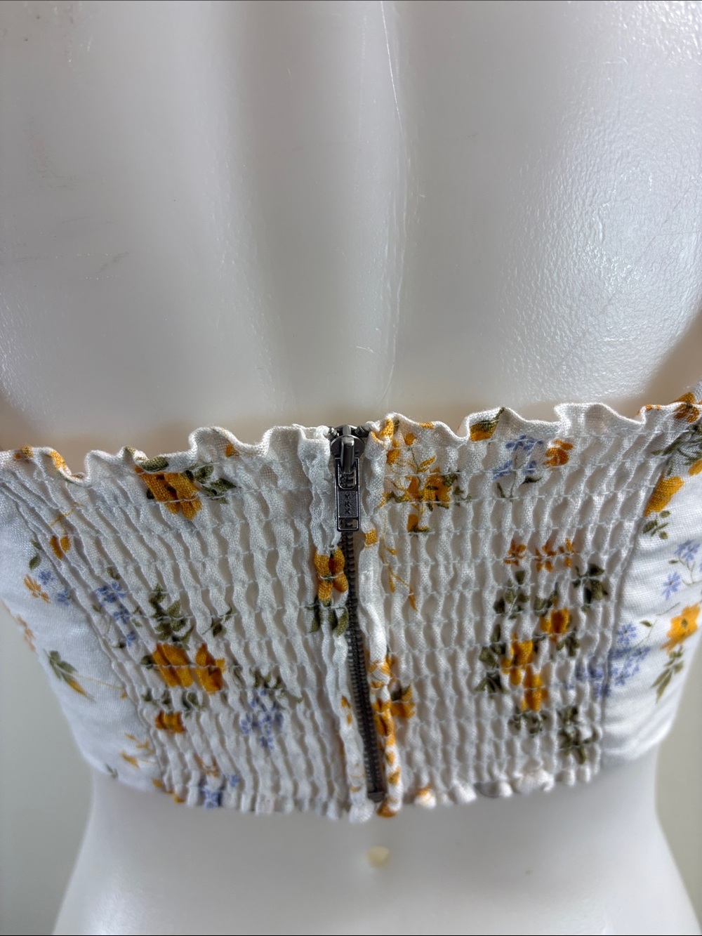 Reformation Cream Floral Square-Neck Crop Top with Yellow Blossoms - Picture 5 of 12